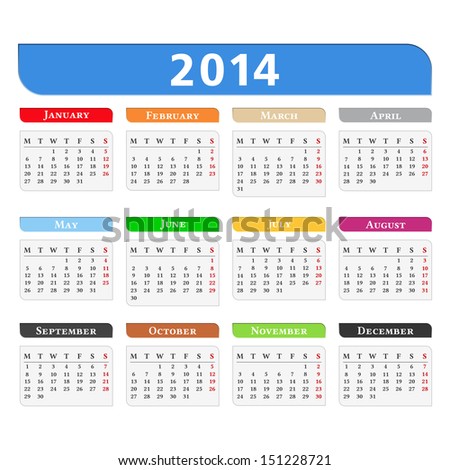 Calendar 2014 vector eps10 illustration Calendar 2014 vector eps10 illustration