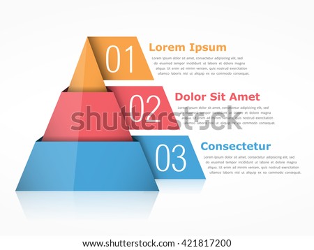 Pyramid chart with three segments, vector eps10 illustration