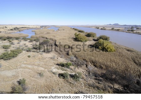 view of gariep dam from the orange river inflow, free state, south africa