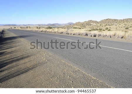 karoo view near griquatown,tarred road on route r64, northern cape, south africa