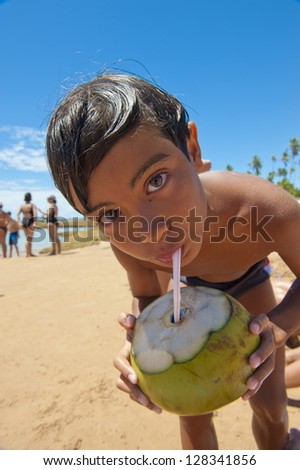 Funny boy drinking coconut water !