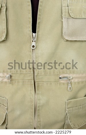 Photographer\'s vest zipper detail . Background
