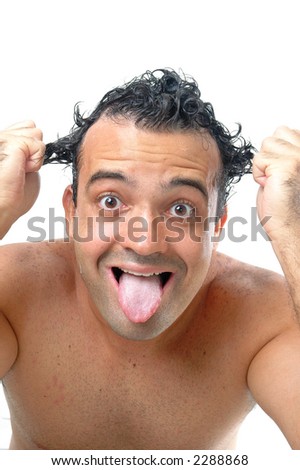 Man tottaly Crazy pulling his hair and showing his tongue