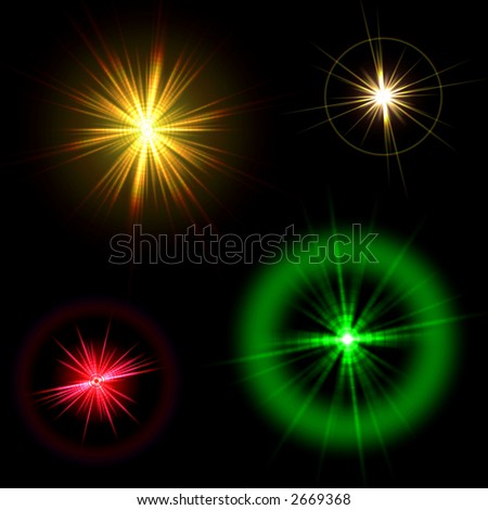 Four beautiful flares over black background