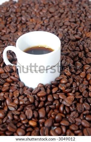 White Cup of Coffee and Toasted coffee beans