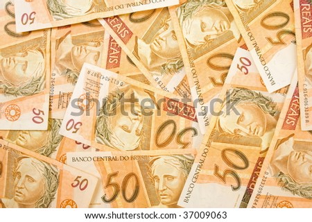 Fifty Brazilian Real Currencies Background .