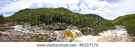 Panoramic of River with a waterfall in chapada diamantina - Brazil .