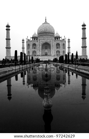 Taj Mahal in black and white, India .