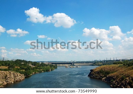 Beautiful city landscape with water-power plant, Zaporozhje, Ukraine