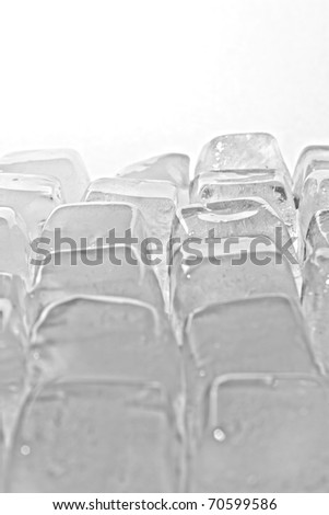Melted Ice cubes on the white. Isolated. Vertical.