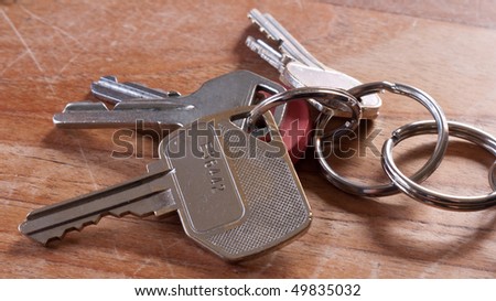 Bunch of keys on wooden table