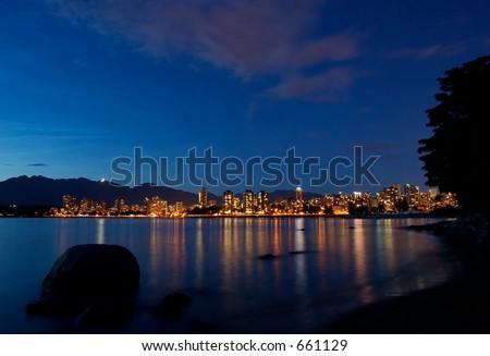 Downtown Vancouver night scene, Vancouver, British Columbia, Canada