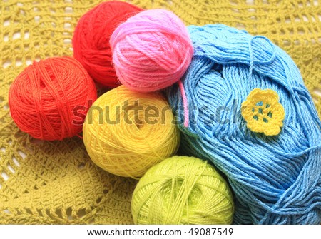 Multi-coloured cotton threads in balls