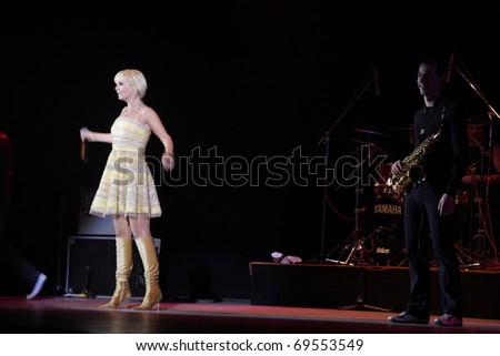 TOMSK -30 SEPTEMBER: singer Valery appears on stage of the Big Concert hall with the new program «On love road», on September 30, 2010 Tomsk, Russia.