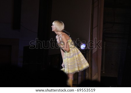 TOMSK -30 SEPTEMBER: singer Valery appears on stage of the Big Concert hall with the new program «On love road», on September 30, 2010 Tomsk, Russia.