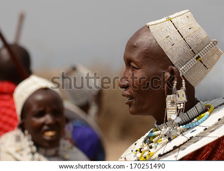 Ngorongoro Conservation Area, TANZANIA. People of Maasai tribe on Auggust 10, 2013. Maasai people are a Nilotic ethnic group of semi-nomadic people located in Kenya and northern Tanzania.