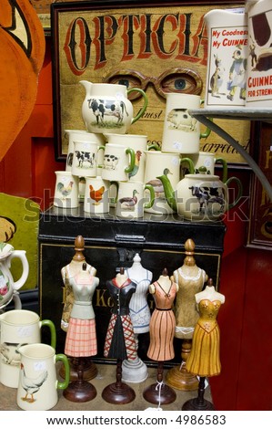 Antique items in a store window