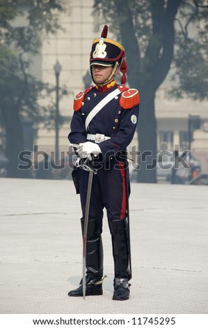 Ceremonial Soldier in Argentina standing at ease during an official ceremony