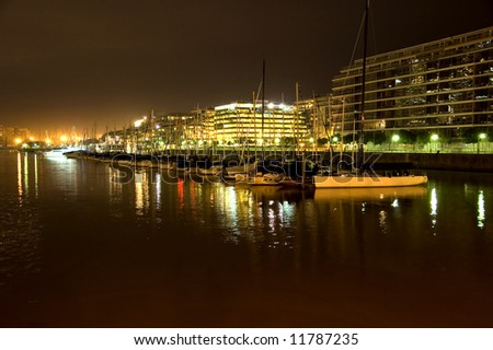 The night time view of Puerto Madero in central Buenos Aires, Argentina