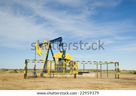 Up close to new oil pumpjack located in the Argentina desert