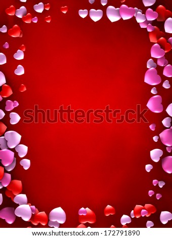 A love card decorated with hearts. A copy space is available for express a love message for Valentine\'s Day or wedding.