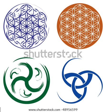 stock vector : Set of Celtic Symbols - Celtic Knot and Flower of Life.