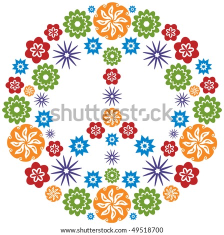 stock vector Peace and Love Symbol made of Flowers Multicolor