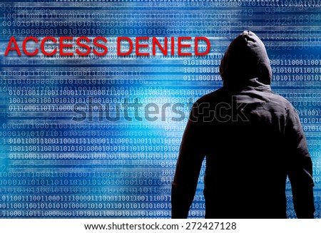mysterious hacker in hood with code data background