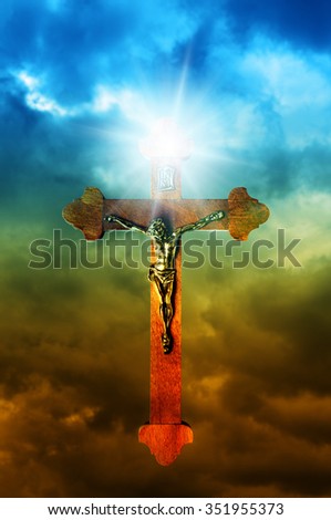 crucifix in the sky with divine light