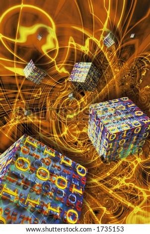 binary cubes floating over golden abstract background