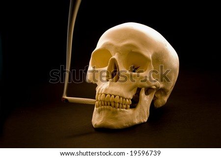 skull with a smoking cigarette in mouth