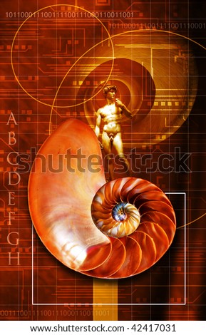 david sculpture with letters, numbers and architectural symbols. Digital art concept