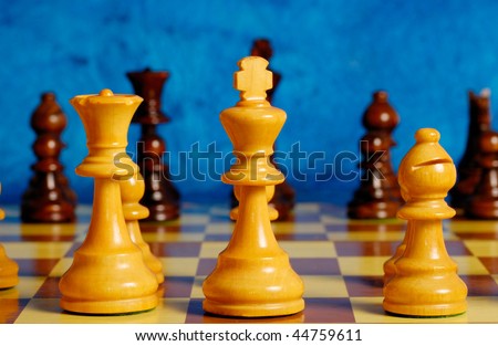 detail of chess pieces on the chessboard at the start of a game