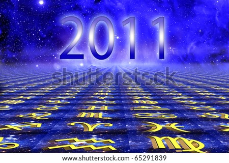 astrology concept with Universe, astrological symbols and new year date