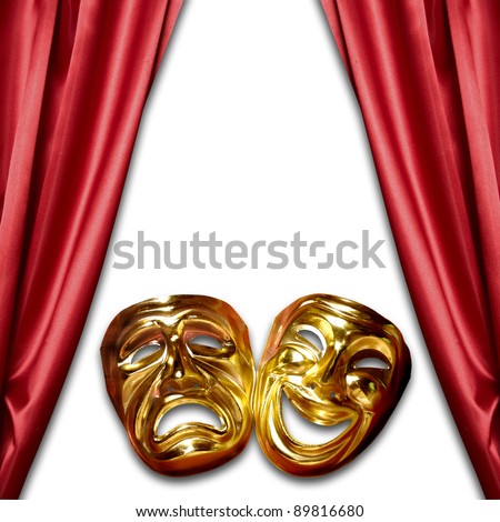 tragedy and comedy masks with curtains