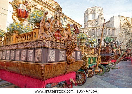 Traditional vintage Corpus Christi Carriages in valencia