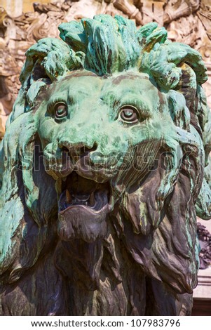 Detailed view of Bronze lion head