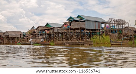 Homes on stilts on the floating village of Kampong Phluk, Tonle Sap lake,Siem Reap province, Cambodia