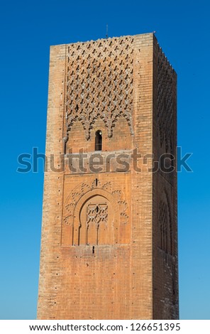 Hassan tower Isolated over blue sky in Rabat, Morocco