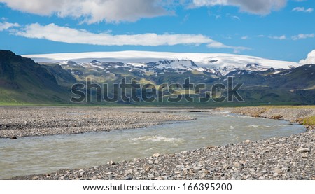 Volcano and glacier river, the extreme terrain in Iceland
