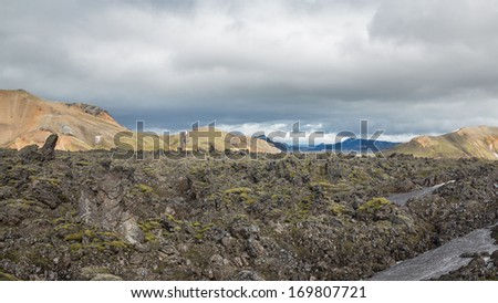 Colorful lava mountain landscape closeup, Landmannalaugar, Iceland