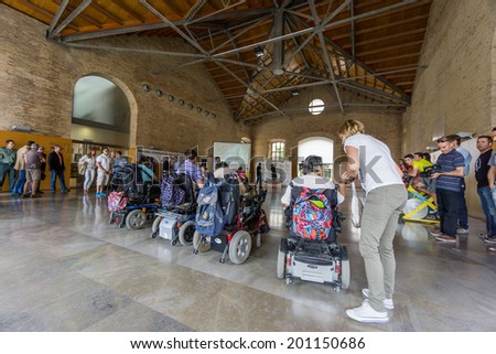 VALENCIA - JUNE 26: Unidentified people participate in the presentation of Avapace II Cycling March against Brain Paralysis in Valencia on June 26, 2014 in Valencia, Spain