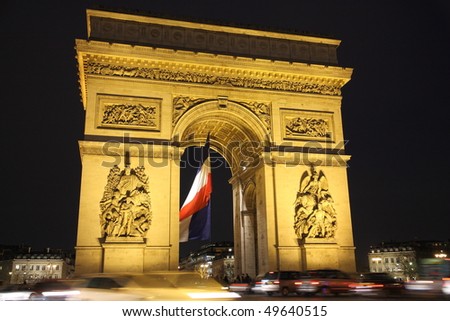stock photo : Arc in Paris Arc de triumph with french flag, 