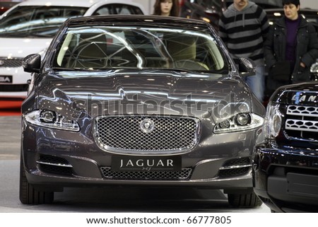 VALENCIA - DECEMBER 7: Yearly automotive new and used show. December 7, 2010 in Valencia, Spain. Jaguar xj