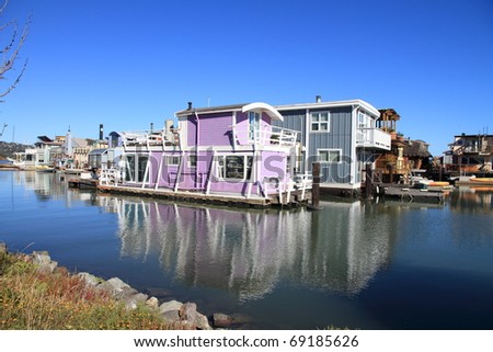 A community on the water in Sausalito, San Francisco, Northern California