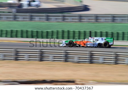 CHESTE, SPAIN - FEBRUARY 1: Formula 1 in Cheste (Spain) - Force India F1 Team driver Nico Hulkenberg in 2011 first official training day on February 1, 2011 in Cheste (Valencia), Spain