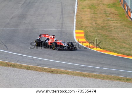CHESTE, SPAIN - FEBRUARY 1: Formula 1 in Cheste (Spain) - Virgin F1 Team driver Jerome d\'Ambrosio in 2011 first official training day on February 1, 2011 in Cheste (Valencia), Spain