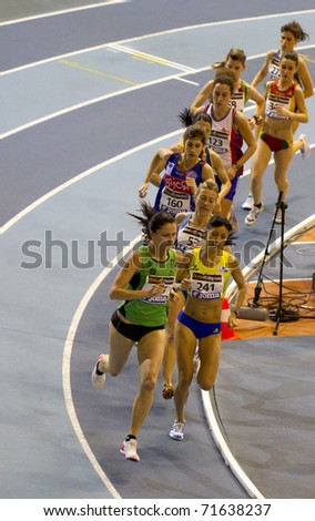 VALENCIA, SPAIN - FEBRUARY 19: Competitors of 1500m women of the spanish indoor national championships at Valencia on February 19, 2011 in Valencia, Spain