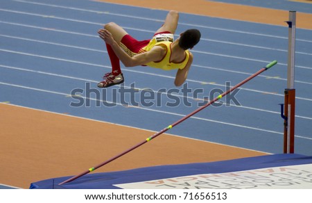 VALENCIA, SPAIN - FEBRUARY 20: High jump competitor of high jump Men of the spanish indoor national championships at Valencia on February 20, 2011 in Valencia, Spain