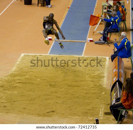 VALENCIA, SPAIN - FEBRUARY 19: Long jump competitor of long jump Men of the spanish indoor national championships at Valencia on February 19, 2011 in Valencia, Spain